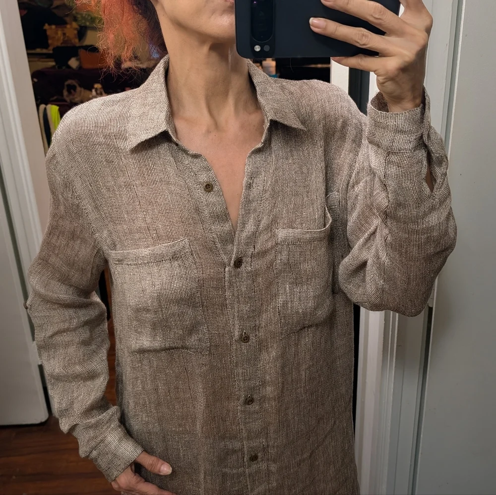 magaschoni loose knit tan linen shirt dress Size S